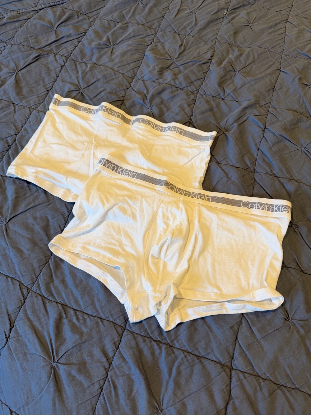 Calvin Klein White & Gray Logo Waistband Cotton Trunks - 2 Pack